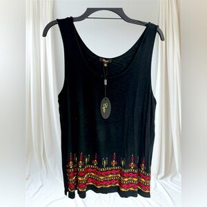Cupio Black Tank Top w/Embroidered Waist  Size XL Maroon/Tan NWT